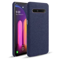 Slim Retro Cloth Hard Phone Cover - Stylish Protective Case with Enhanced Durability for LG V60 ThinQ (Blue)