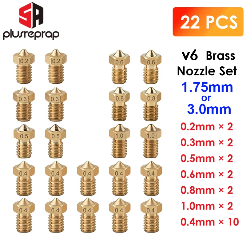 22 unids/lote V6 de latón de la cabeza de la boquilla de extrusora para 1,75 MM E 3D salida HotEnd accesorios de impresora