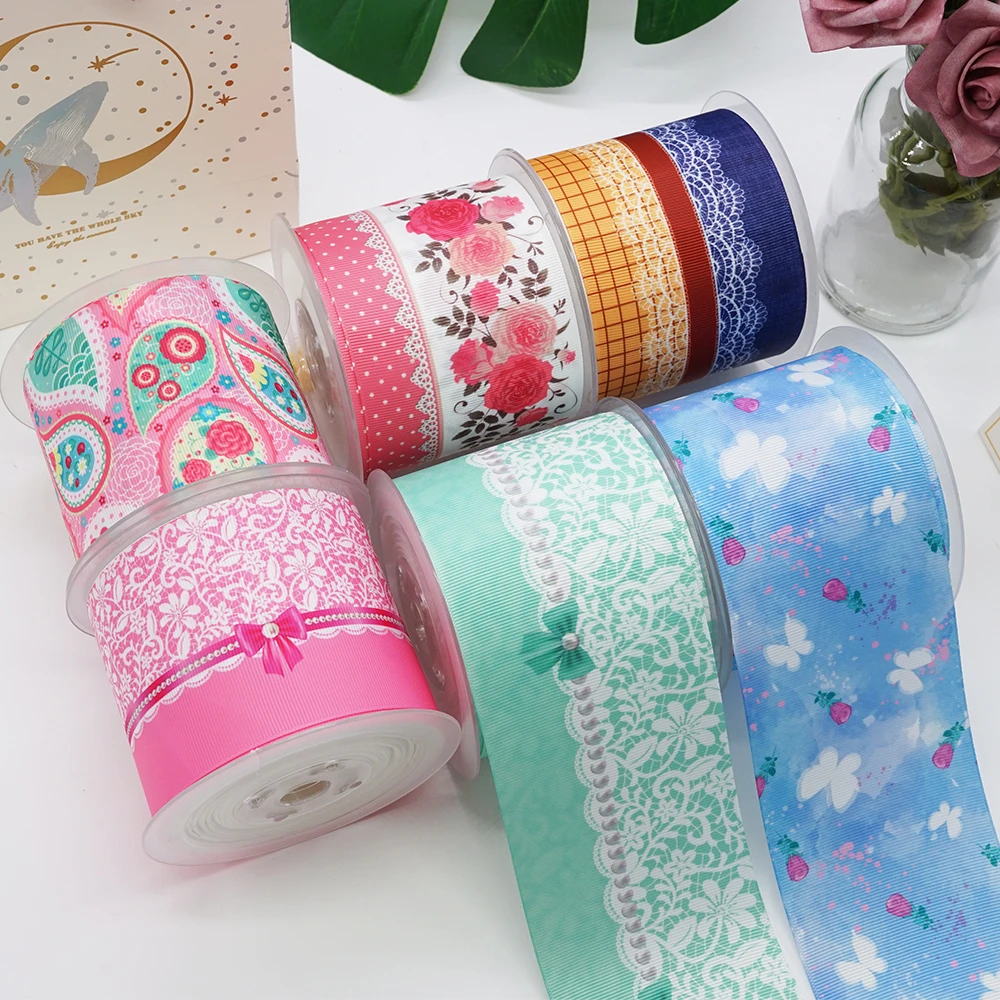 10 Yards Flowers Ribbons Printed Grosgrain Ribbon For Hair Bows Diy