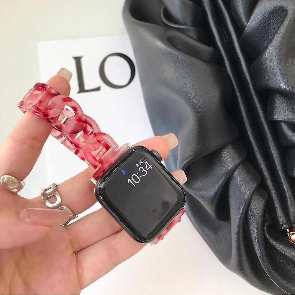 Resin Watch strap for apple watch 6 5 4 band 42mm 38mm correa transparent steel  watchband 44mm 40mm for iwatch 6 series 5 4 3/2