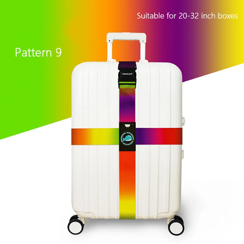 Багажный ремень с поперечным ремнем, регулируемый, без блокировки паролем, дорожная лента для чемодана, для путешествий, для багажа, перекрестный багажный ремень, аксессуары для путешествий - Цвет: Pattern 9