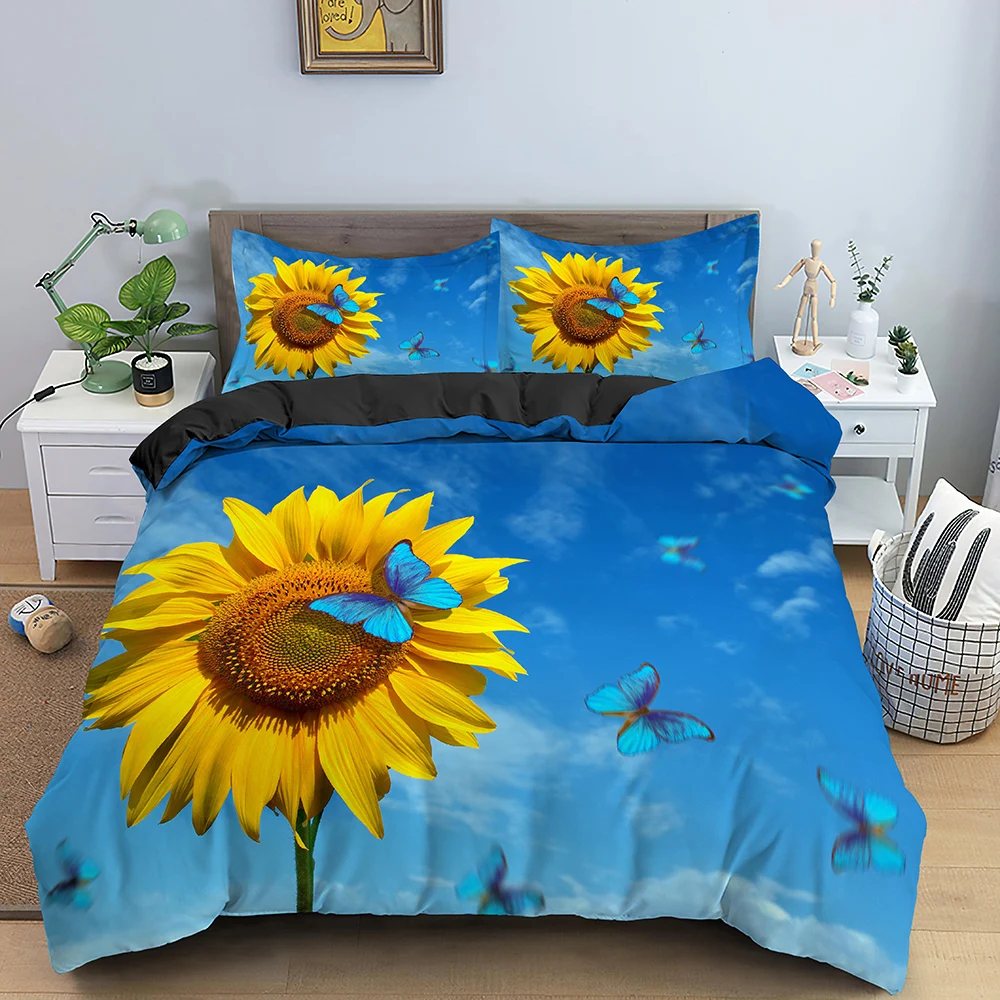 

3D Floral Duvet Cover Set Queen King Size Sunflowers Print Bedding Set Quilt/Comforter Cover With Pillowcases Set 2/3 PCS