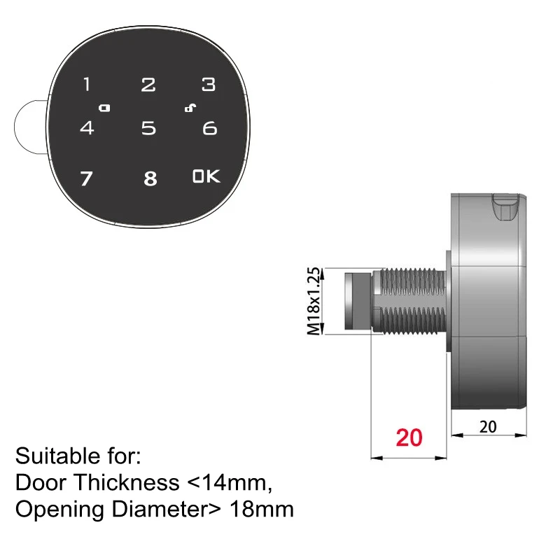 8 цифр сенсорный экран пароль электронный замок двери шкафа деревянный умный Противоугонный по часовой стрелке и против часовой стрелки файл замок - Цвет: Lock body 20mm