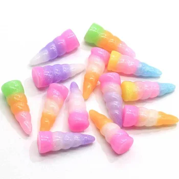 

20Pcs Resin Cartoon Gradient Unicorn Horn DIY Jewelry Necklace Making Charms Resin Cabochon Decoration Crafts Accessories 9*24mm