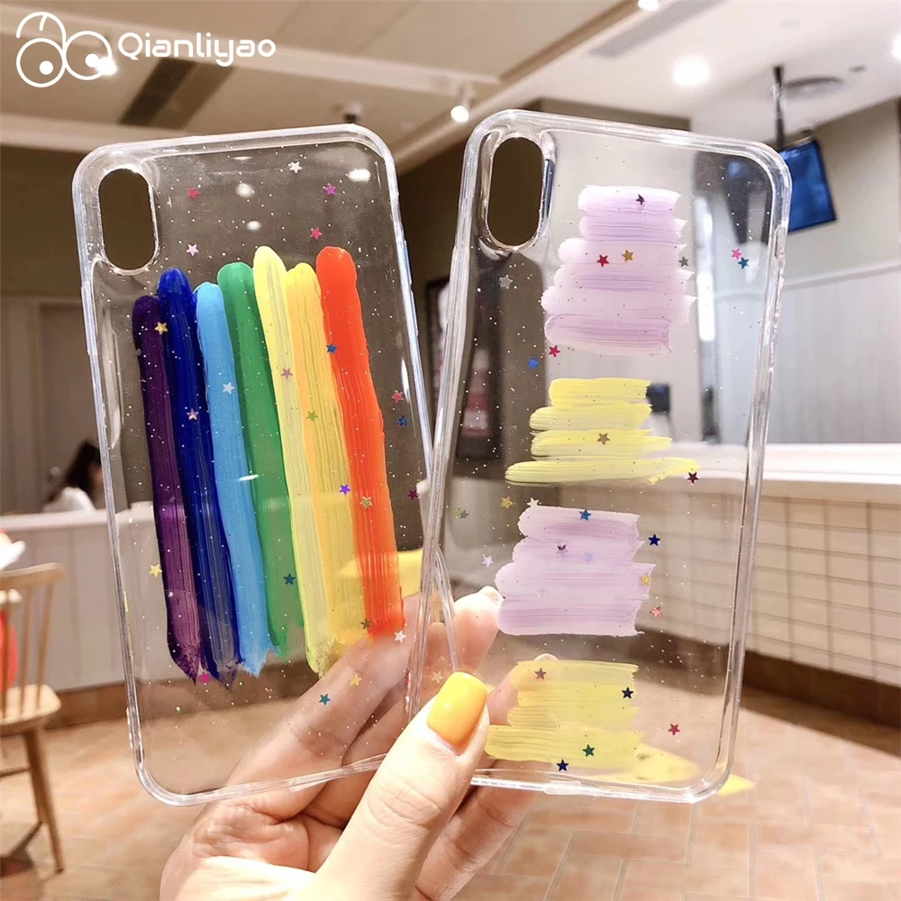 

Qianliyao Rainbow Bling Sequins Stars Cases For Samsung Galaxy S8 S9 S10 Plus Clear Soft TPU Cover For Samsung Note 10 9 8 Cases