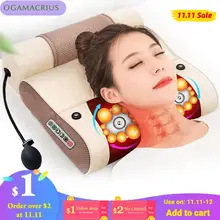 Ogamacrius 2 in1massage travesseiro calor shiatsu dispositivo elétrico cervical saudável massagem de relaxamento do corpo para o massager do pescoço traseiro