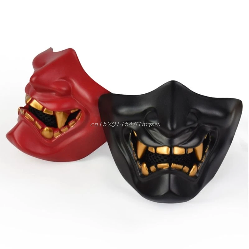 Half Face Mask Cosplay Kabuki Samurai Devil Tactical Halloween Party Festival Prom COS Devil Horror Face 831F