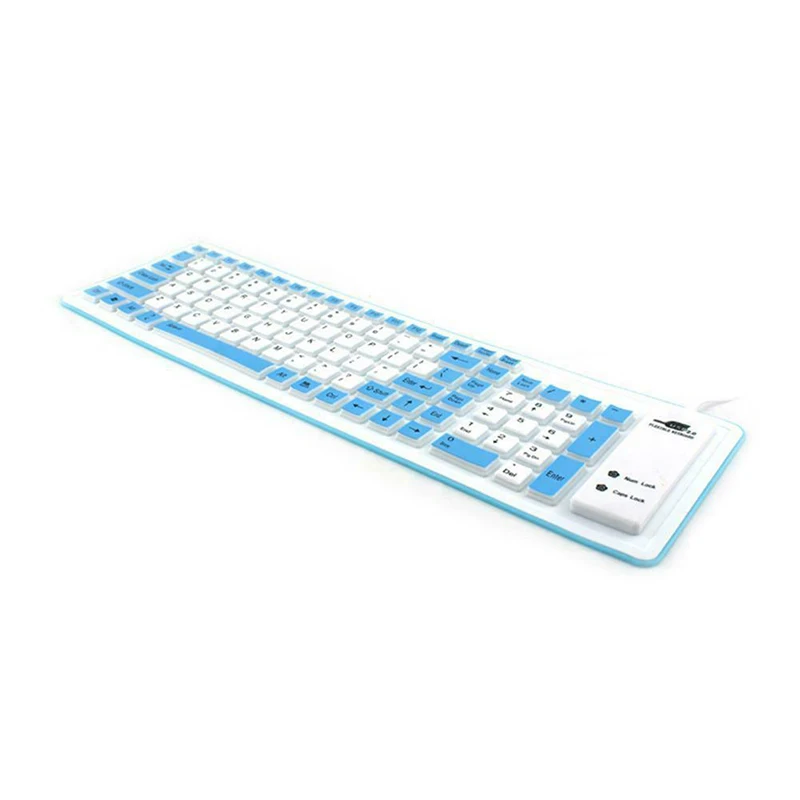 Складная силиконовая клавиатура USB Проводная Гибкая мягкая Водонепроницаемая клавиатура для дома и офиса GV99 - Цвет: Синий