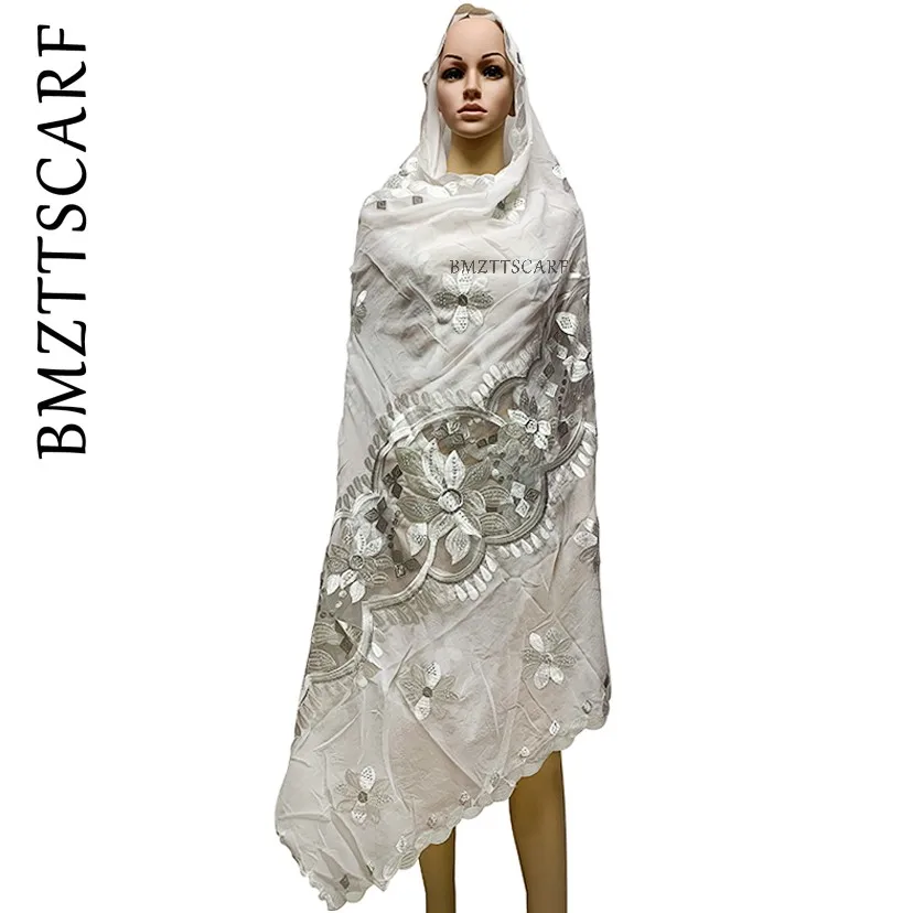 Новые африканские женские шарфы, мусульманский большой шарф с вышивкой, хлопковый сетчатый материал, мягкий хлопковый шарф для шалей BM702