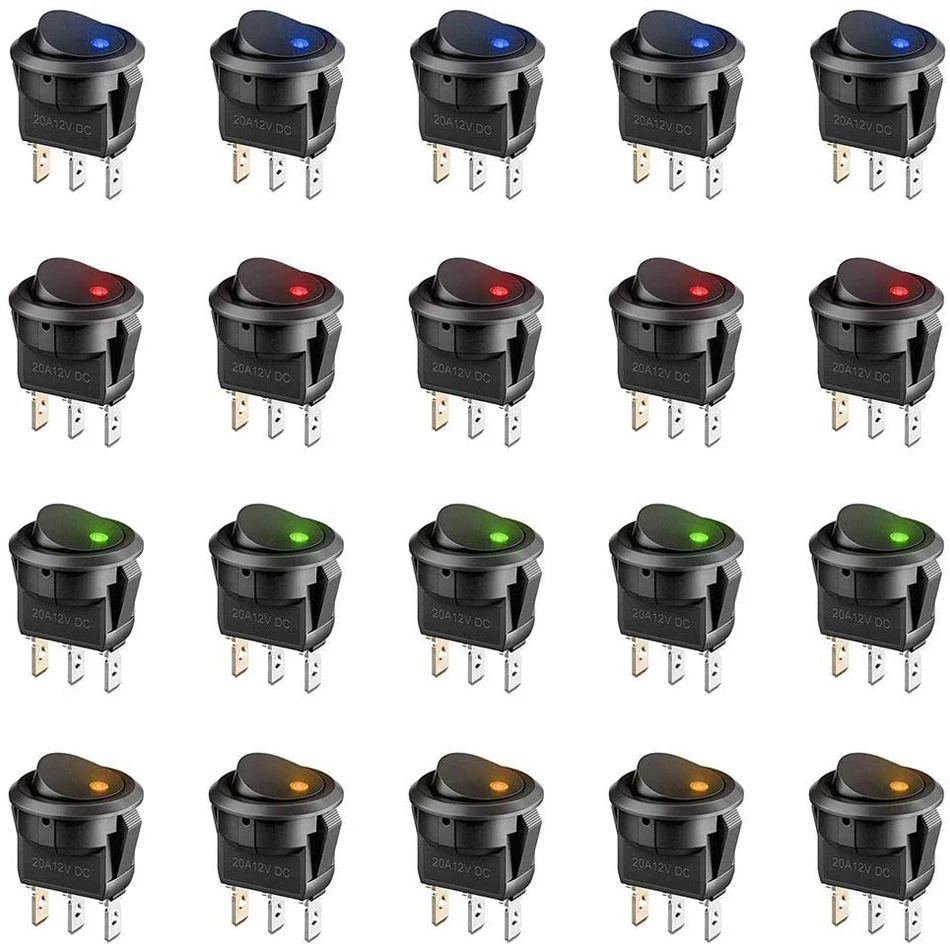 20 шт 3 Pin 12V 20A Ампер автомобильный Грузовик рокер круглый тумблер светодиодный