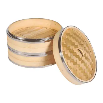 

Small 2-Tiers with Lid Bamboo SteamerStrong Durable and Reinforced for Dim Sum, Vegetables, Meat and Fish. Hand Made