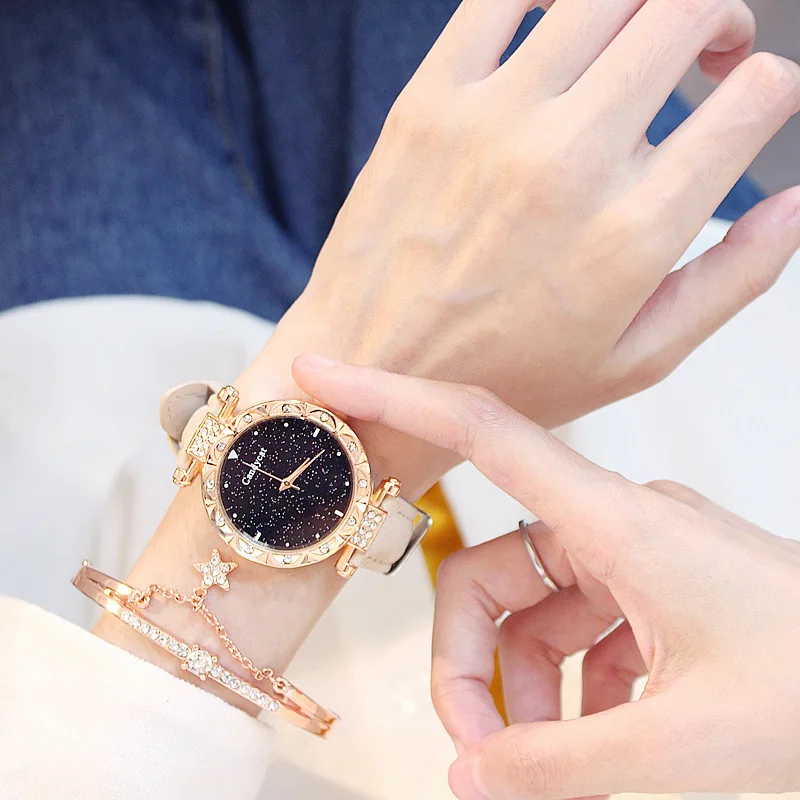 Женские часы из кожи розового золота, повседневные модные женские часы, кварцевые часы в творческом стиле, дешевые роскошные часы - Цвет: beigen