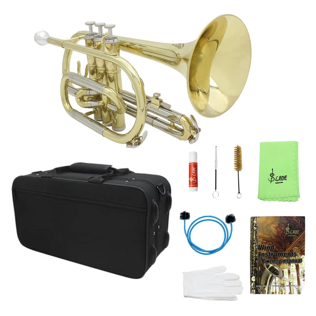 Exquisite Golden Bb Trumpet Cornet Set Brass Instrument Gift for Students Beginners