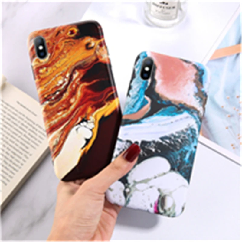 

ottwn Geometric Marble Texture Phone Cases For iPhone 6 6S 7 8 Plus XR XS Max X Soft IMD Colorful Watercolour Case Cover Coque