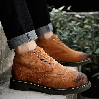 

46 Large Size Brogue Carved Men Shoes PigCasual Shoes Thick Bottomed Hight Top Buty Meskie Business Shoes