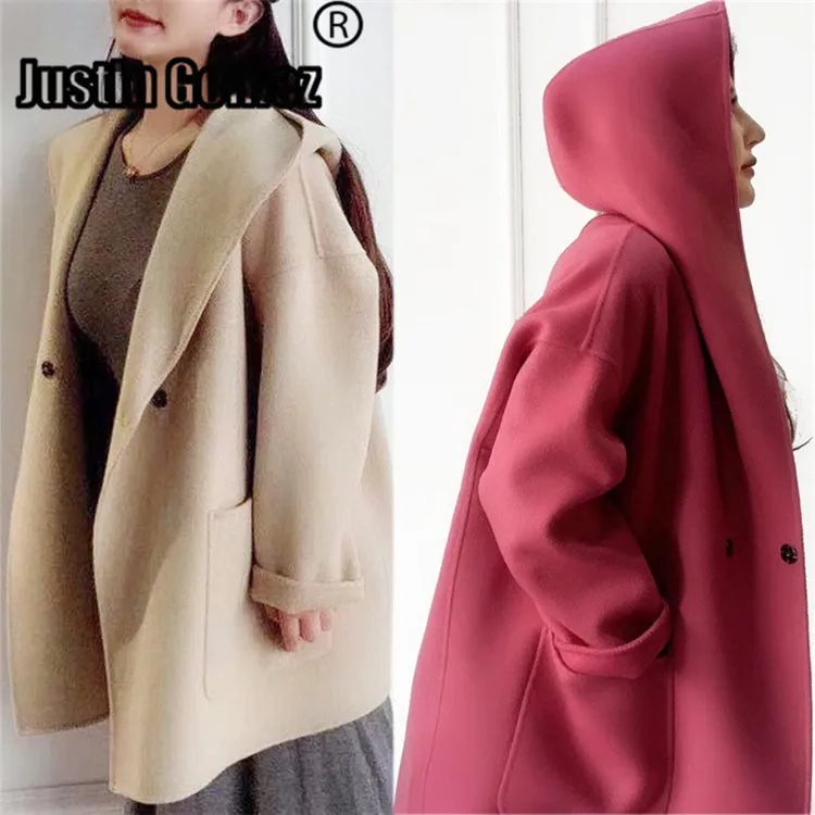 

Cute Double-side Cozy Warm Hoodie Wool Coat High Quality Elegant Autumn Winter Jacket Loose Oversize Casaco Feminino Inverno