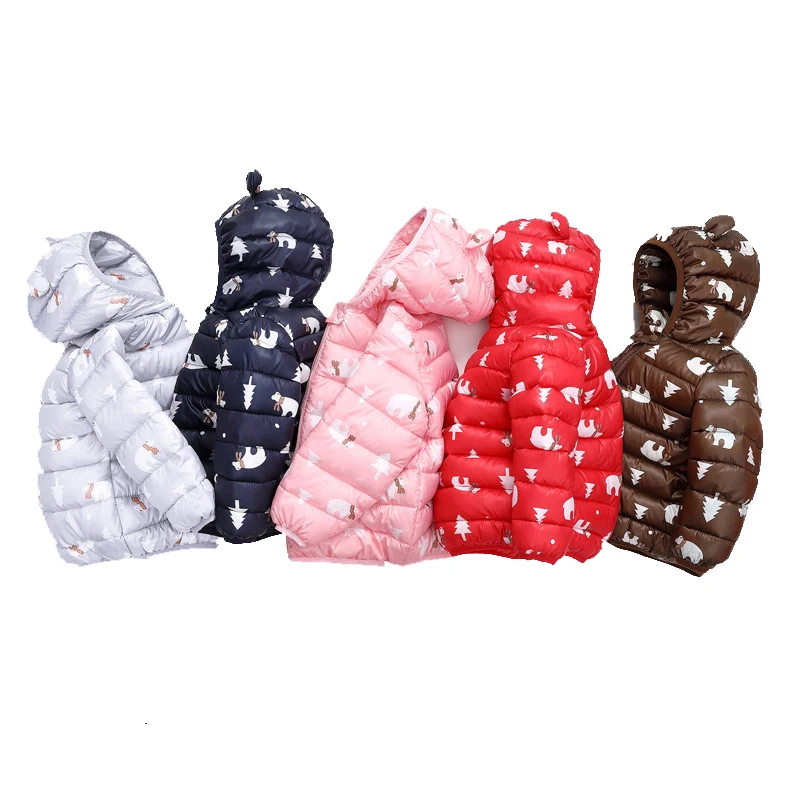 New autumn and winter cartoon printed ear cap children's cotton clothes for boys and girls Ultra-light down jacket xmas clothing