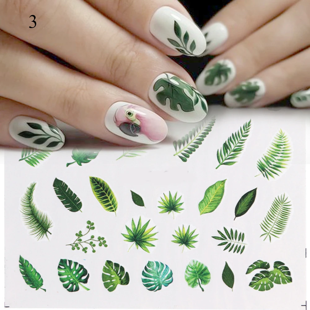 

1pcs Water Nail Decal and Sticker Flower Leaf Tree Green Simple Winter Slider for Manicure Nail Art Watermark Tips
