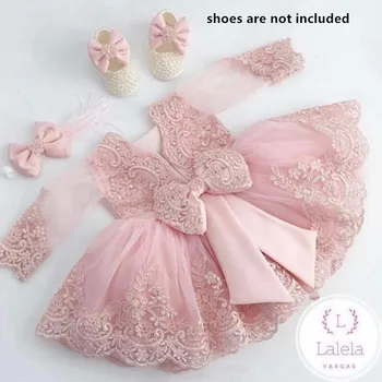 

Long Sleeve Pink Lace Flower Girls Dresses Ball Gowns Bow Back Long Sleeve Pink Communication Dress Celebrity Dress Head Piece