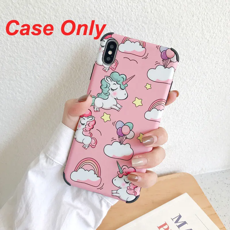 Мягкий силиконовый чехол с мультяшным милым единорогом для iphone X iphone XS MAX, XR X 7, 8, 6, 6S Plus, coque, с держателем и шнурком - Цвет: Case Only