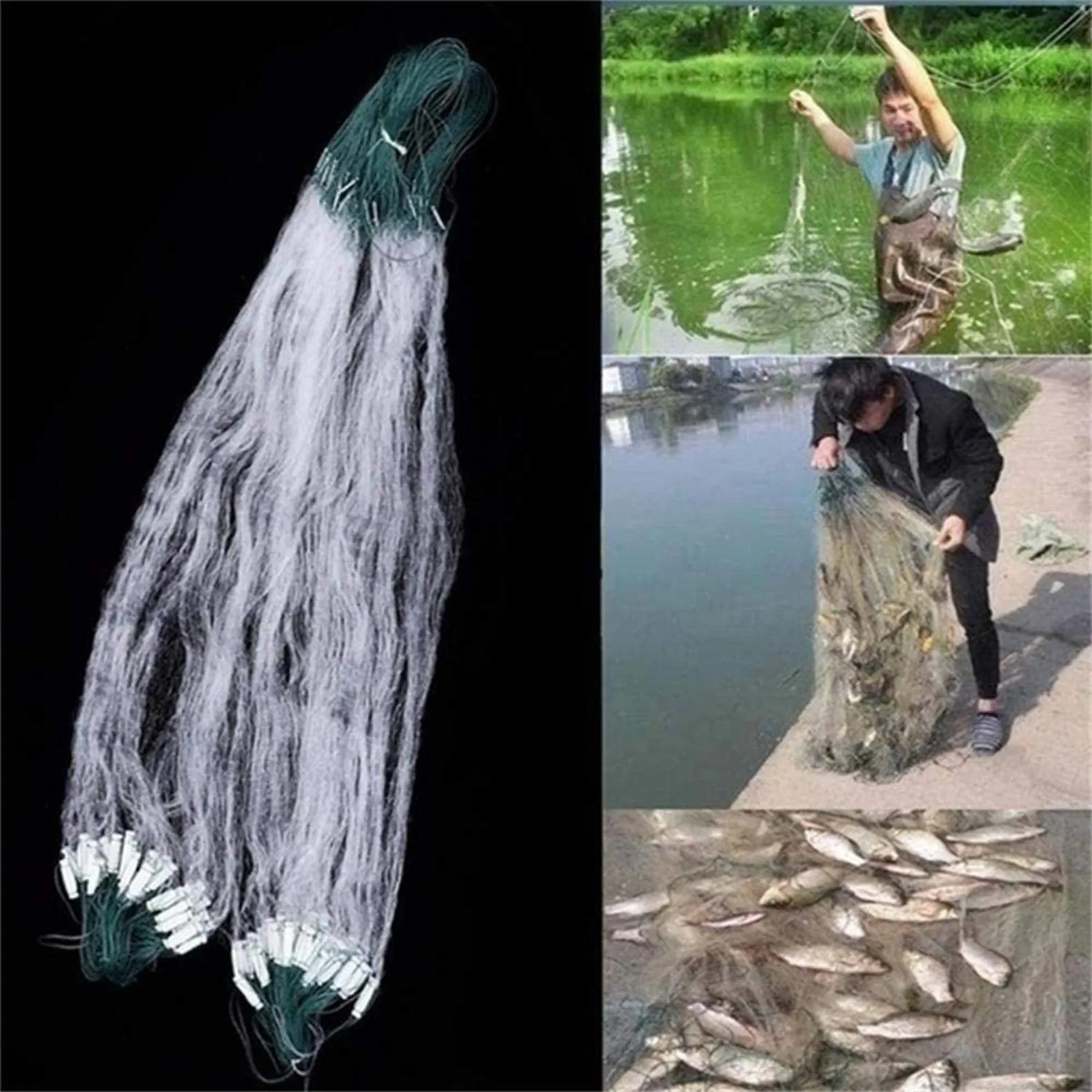 30m X 1.2m Fishing Gill Net With Float Fish Trap Monofilament 1cm X 1cm