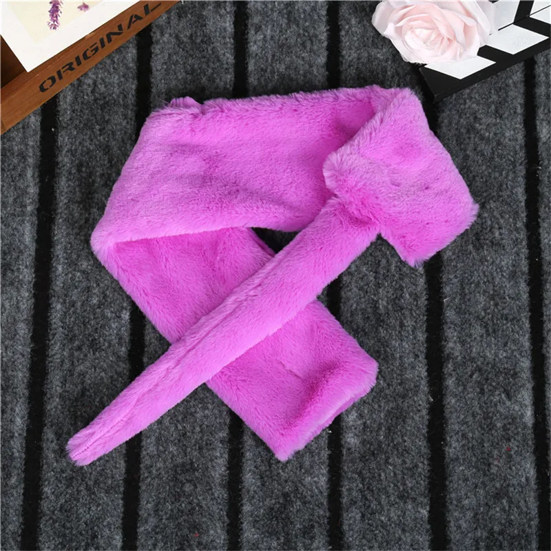 Solid Purple Зимний теплый шарф из искусственного меха; шарфы для девочек; детская одежда с воротником; аксессуары; шейный платок с леопардовым принтом - Цвет: Solid Purple