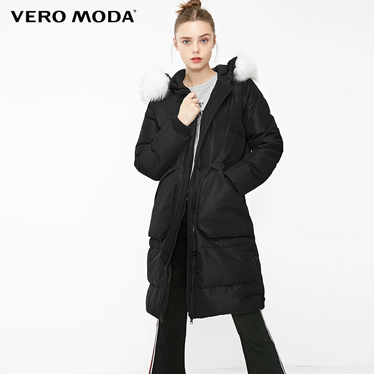 Vero Moda зимний енотовый воротник с капюшоном съемный длинный пуховик | 318312504