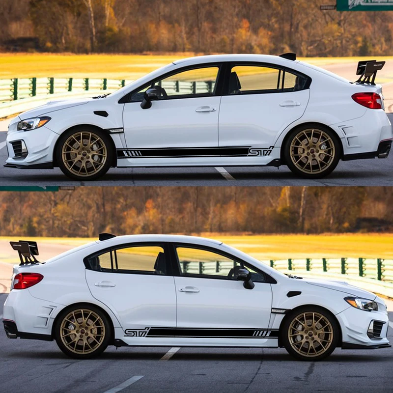 Racing Sport Stripes Car Door Side Skirt Sticker For Subaru WRX STI Auto Body High Quality Waterproof Vinyl Accessories Decals