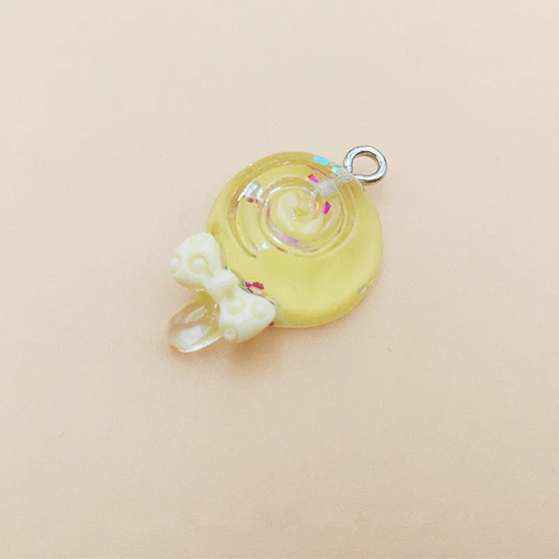 Yellow candy 10/20/30 шт блесток уха бантов и леденец на палочке с плоской задней частью плоское украшение из смолы Цвет DIY рукоделия брелок для ключей, кольцо для ключей, брелок Аксессуары - Цвет: Yellow candy