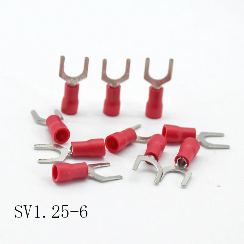 50pcs SV1.25-6 50 шт. красный SV1.25-3/4/5/6/8 Furcate терминал кабель провод разъема Изолированные Наконечники провода электрические выступ обжимной терминал SV1-3 - Цвет: 50pcs SV1.25-6