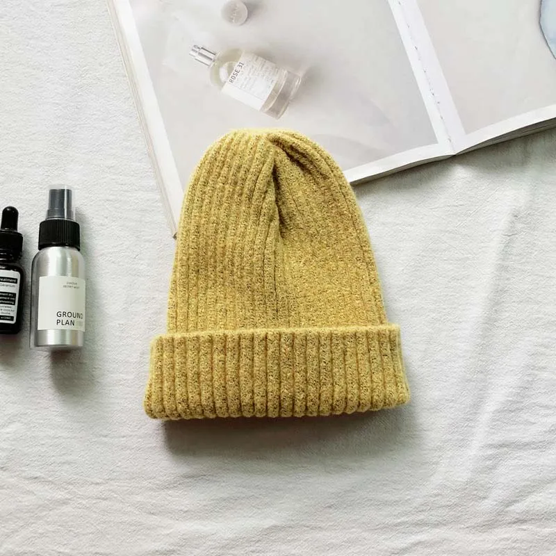 Унисекс Зимние шапки для женщин сплошной цвет теплые короткие Skullies и Beanie женские хип-хоп вязаные шапки Лыжная мягкая эластичная мешковатая шапка