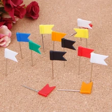 100Pcs Mixed Color Flag Shape Push Pins Nail Thumb Tack Map Drawing Pin Stationery