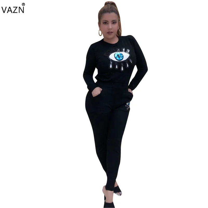 VAZN/ осень,, 2 предмета, женские повседневные Комбинезоны с длинными рукавами и принтом, женские облегающие длинные Комбинезоны с блестками, CM299
