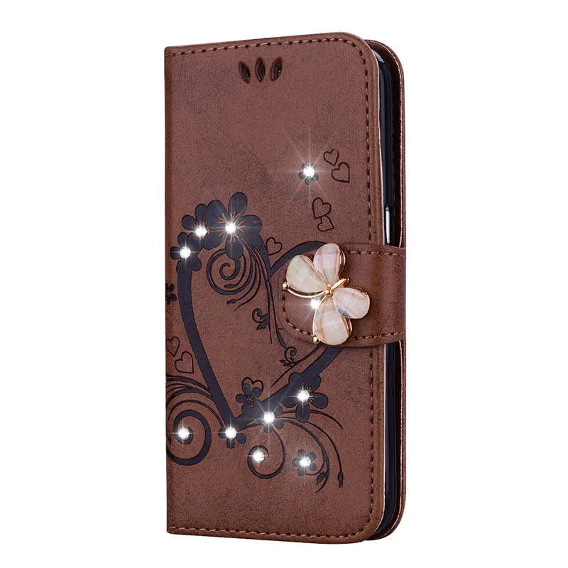Brown Diamond Чехлы-портмоне со стразами для iPhone 11 XS Max XR X 6 6S 7 8 Plus 5 5S SE искусственная кожа бриллиант чехол для iPod Touch 5 6 Fundas - Цвет: Brown Diamond