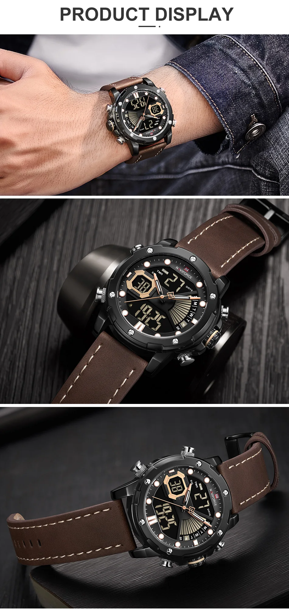 Мужские часы Топ люксовый бренд NAVIFORCE модные кварцевые часы с двойным дисплеем Мужские Аналоговые цифровые водонепроницаемые часы Relogio Masculino