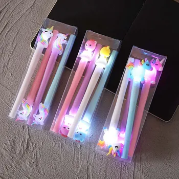 

4 Pcs Creative Cute Cartoon Unicorn Gel Pen Novelty LED Lights Pen Student Writing Signing Pen Gift Stationery School Supplies