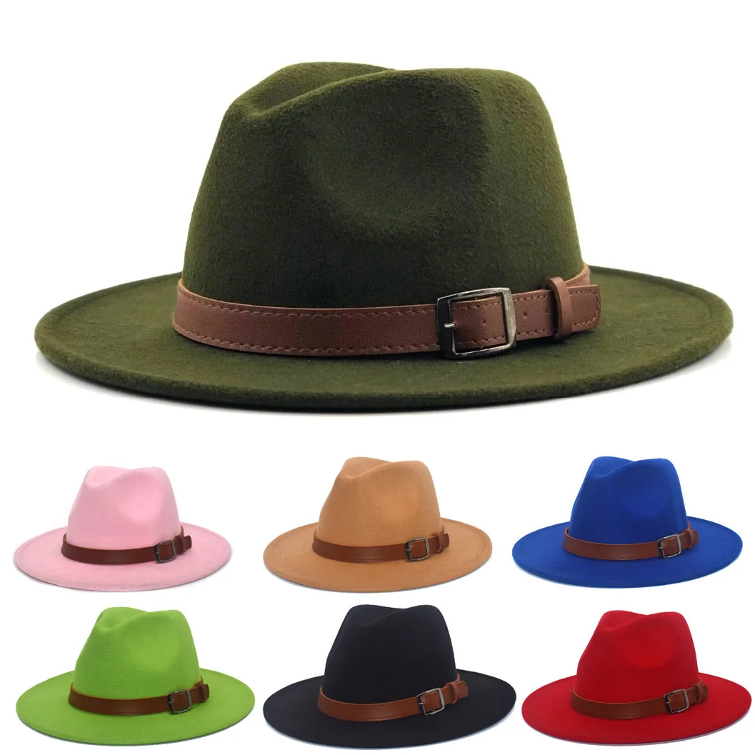 

Unisex Men Women Fedora Hat With Belt Wide Brim Hat Panama Hat Outdoor Travel Hat Pop Adult Hat Cap big size 56-58CM 19 colors