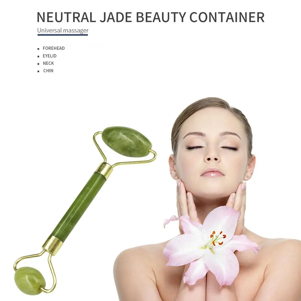 Double Green Emerald Elliptical Roller Massager Eye Neck Health Care Thin Face Jade Roller beauty massager Drop shipping