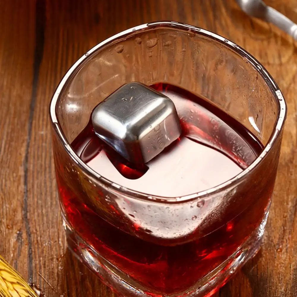 Reusable 304 Stainless Steel Metal Square Quick-Frozen Ice Cubes Keep Freezing Chilling Stones For Whiskey Wine Beer Beverage