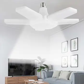 

100W Garage Lamp Deform Light Foldable Fan Blade LED Pendant Light E27 Bulb 360 Degrees Angle Adjustable Ceiling Lamp AC110-265V