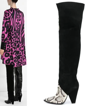 

Siddons Spike Heels Design Runway Women Over The Knee Boots Pointed Toe Snake Prints Ladies Shoes Sexy High Heel Thigh High Boot