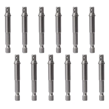 

12 Pack 1/4 Inch Square Socket Adapter Bit Set, Impact Driver Power Bits for Automotive DIY-1/4 Hex Shank