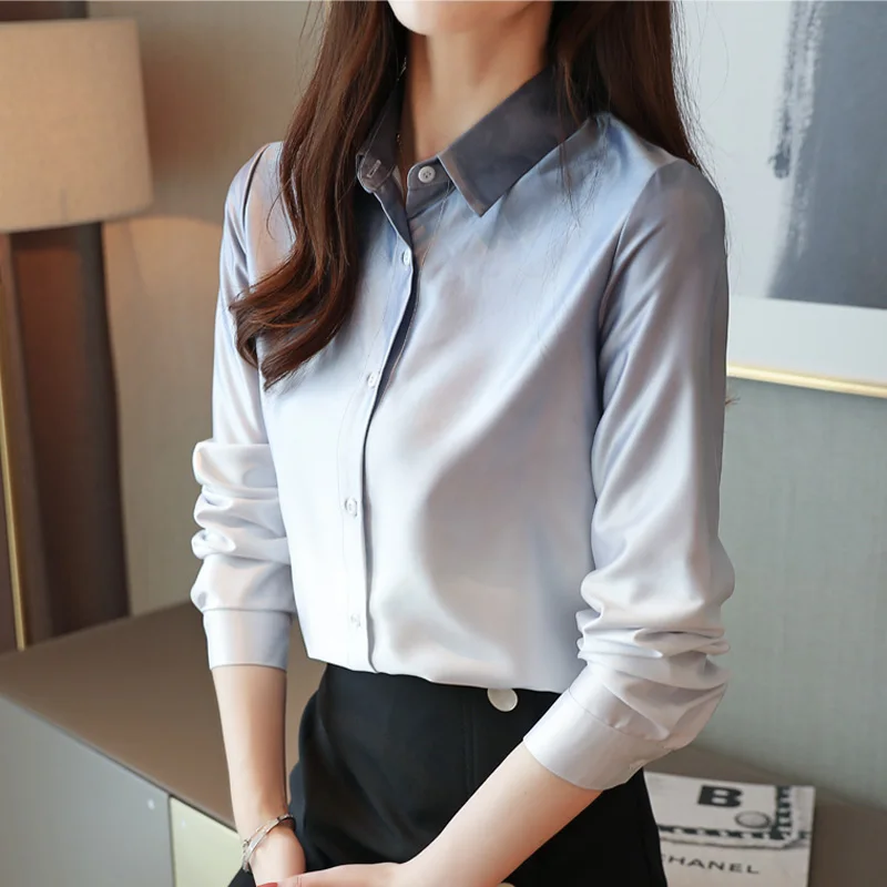 Blusas mujer de moda,, шифоновые блузки, рубашки, женские топы, с длинным рукавом, одноцветные, на пуговицах, Женские топы с v-образным вырезом, корейский стиль, harajuku 0158