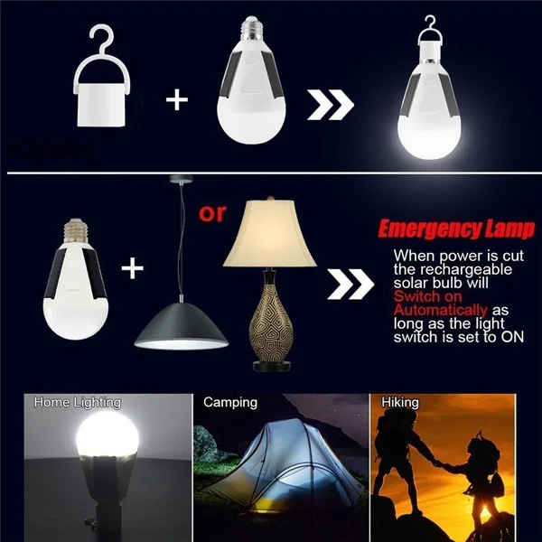 Rechargeable Led Bulb E27 LED Solar Lamp 7W 12W 85V-265V Outdoor Emergency Solar Powered Bulb travel Fishing Camping Light solar yard lights