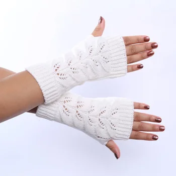 Fashion Women Soft Wool Elastic Knit Twist Hollow Thicken Warm Mittens Unisex Winter Half Finger Touch Screen Driving gloves L11 2