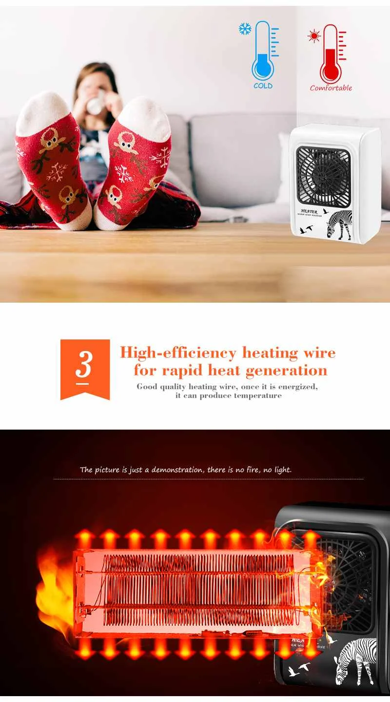 220v 500W Electric Heaters Heater Small Mini Portable Fast Power saving Warmer Warm Quick Heat Hot Air Home Office Table Desk