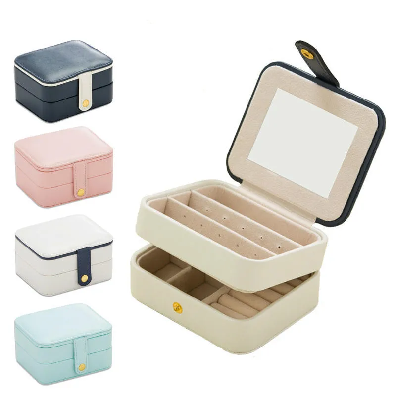 Горячая Распродажа, коробка для хранения сережек, дорожная коробочка для украшений, Корейская креативная маленькая шкатулка для ювелирных изделий, многослойная переносная кожаная серьга