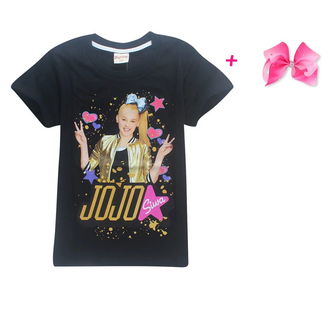 Детская летняя футболка; Одежда для мальчиков и девочек; jojo siwa; футболка с короткими рукавами; детская хлопковая Футболка с рисунком; топы; футболки серого цвета - Цвет: S8356-black