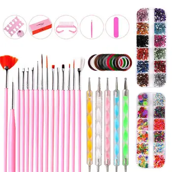 

10pcs/set Nail Art Tool Kit Manicure Paintbrush Pen Nail File Crystal Accessories With Nail Art Decorations
