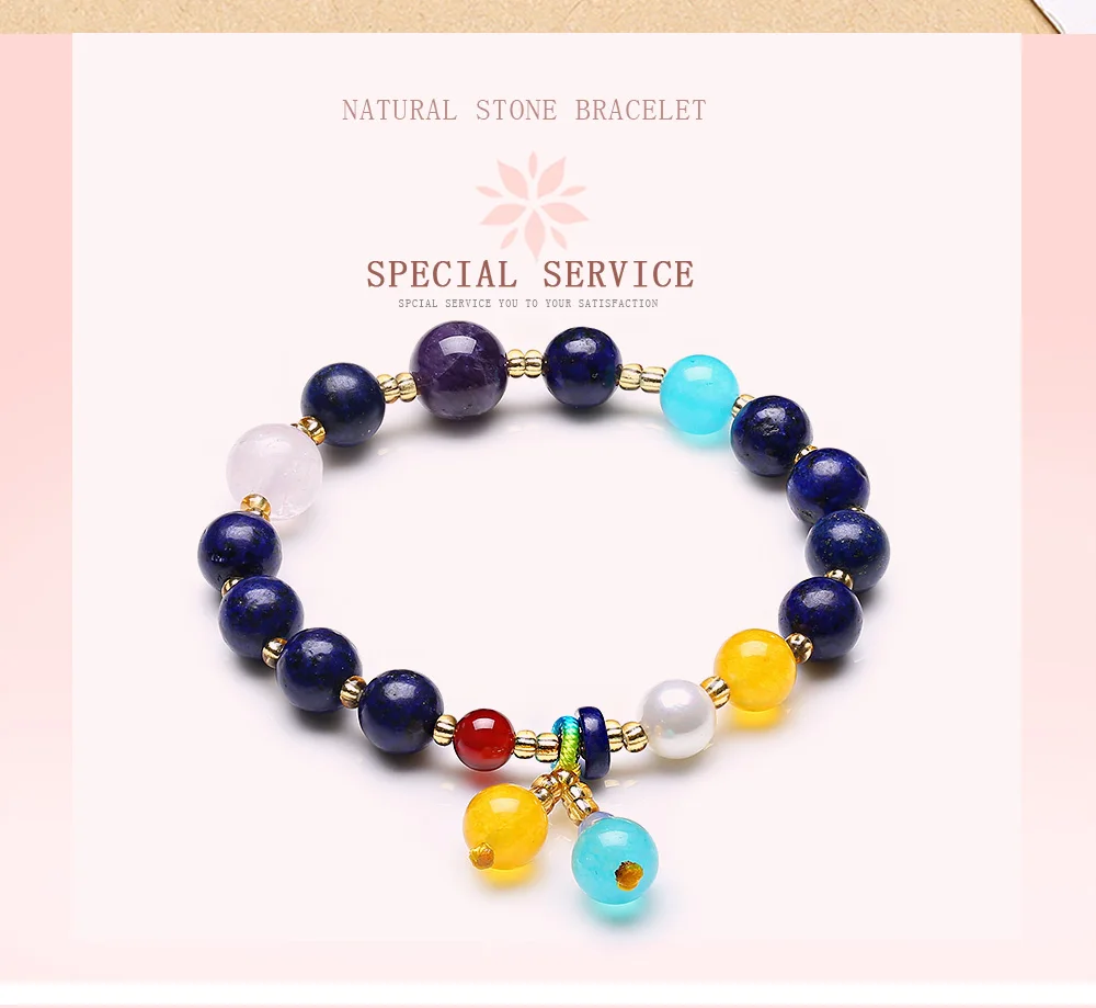 Дизайн, ювелирное изделие из натурального камня, браслет из лазурита, 8 мм, женский браслет на руку, Ретро стиль, разноцветный браслет с кристаллами и цирконием